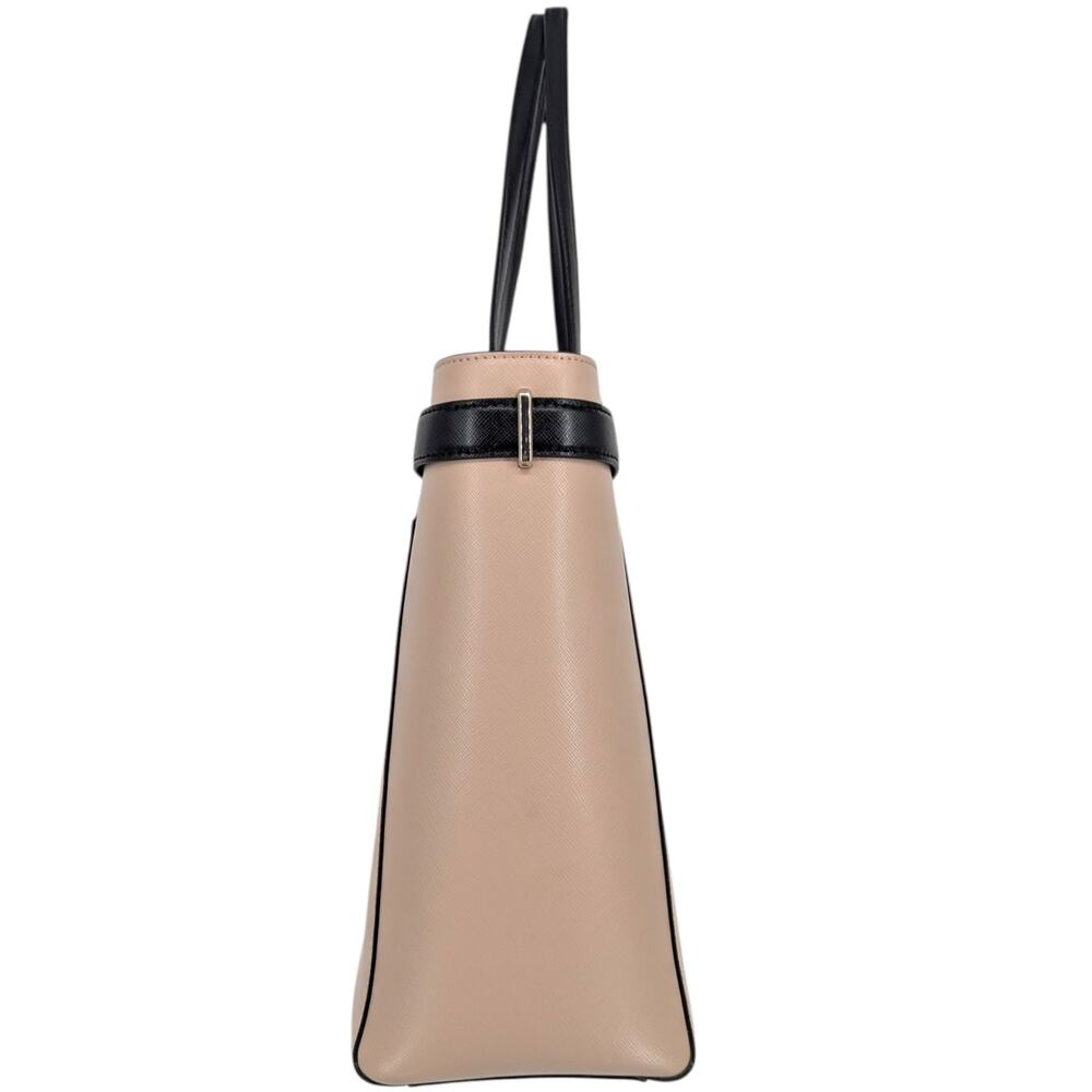 Kate Spade Staci Saffiano Leather Tote Beige Black Work Bag Large - Picture 3 of 8